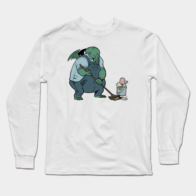 Cthulhu Janitor Long Sleeve T-Shirt by  KendallHaleArt